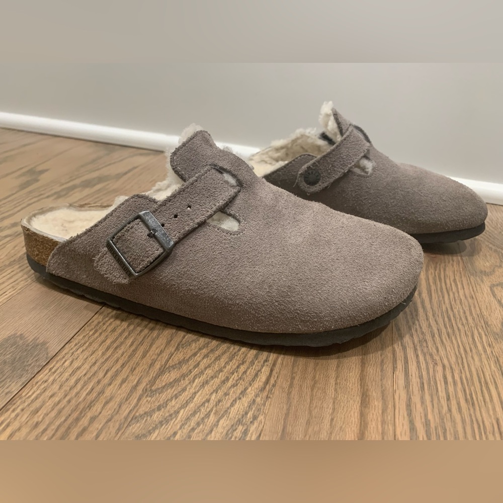 Birkenstock Boston Clogs, Suede Shearling size 38